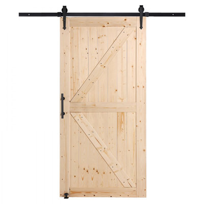 Porte de grange et ensemble de quincaillerie, porte de grange coulissante en bois 36 po x 84 po, en douceur et silencieusement