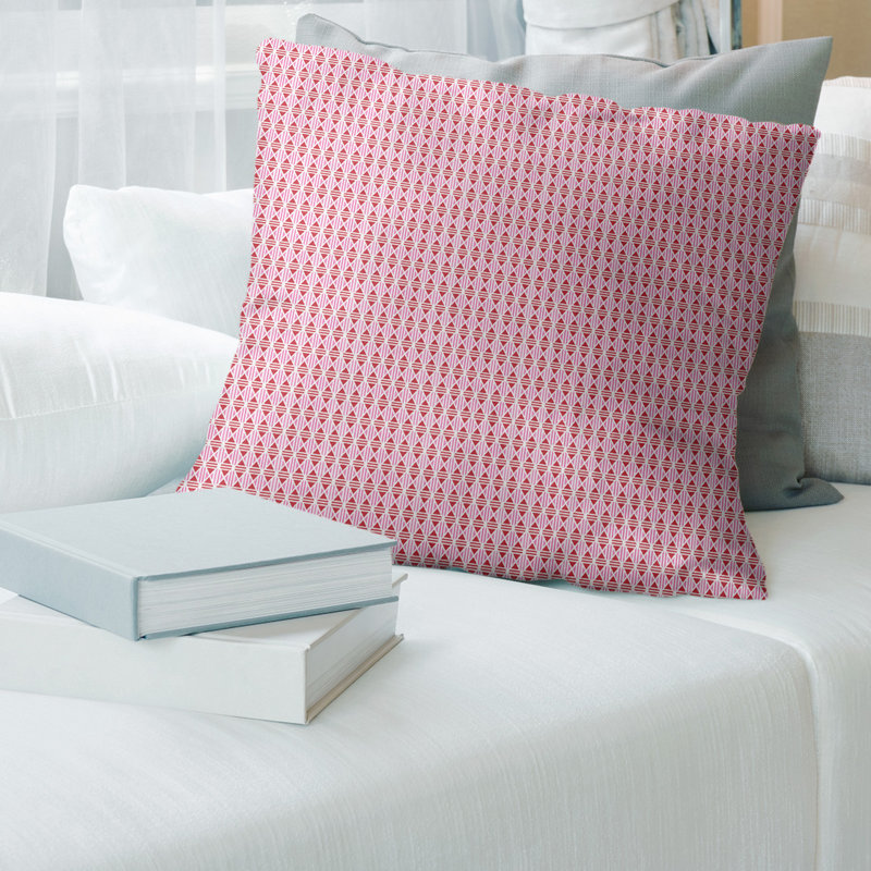 Coussin décoratif géométrique 14 po, 18 po x 18 po, Rose clair / rouge foncé / jaune