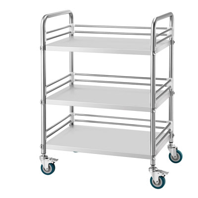 Chariot de service 30,0 x 16,97 x 6,42 pouces, acier inoxydable, monobloc, noir, verrouillable, à roulettes.