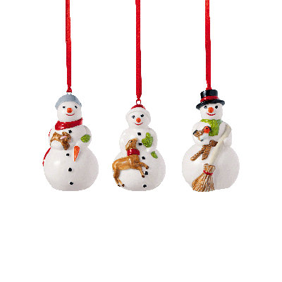 Villeroy & Boch - Ornements nostalgiques, bonhommes de neige, ensemble de 3, porcelaine de qualité supérieure
