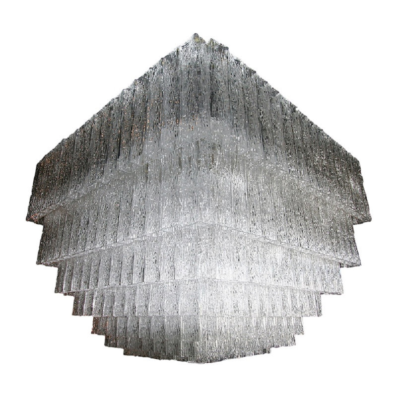 Lustre carré Scala Murano Vistosi, Verre texturé transparent, 24 po de profondeur x 24 po de largeur x 30 po de, Or brossé