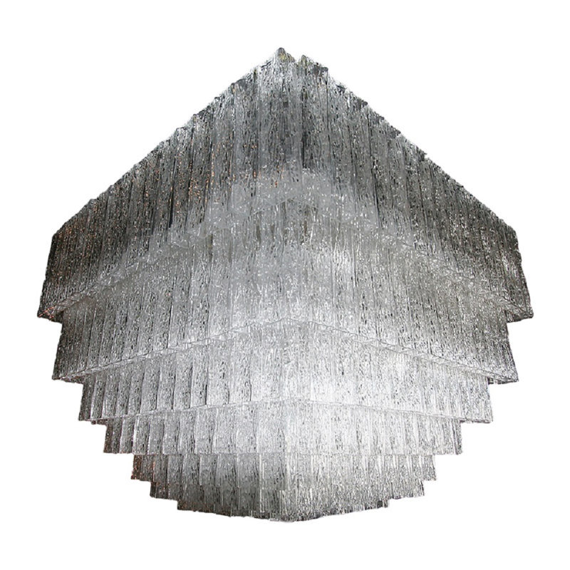 Lustre carré Scala Murano Vistosi, Givré, Or brossé, 50 po de profondeur x 50 po de largeur x 34 po de 