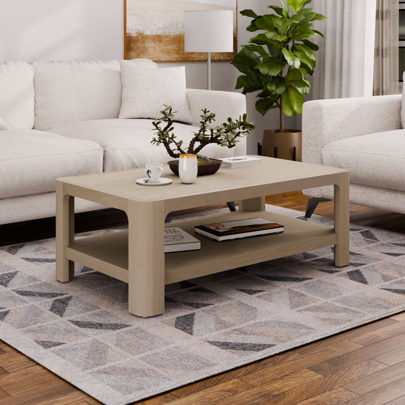 Burroughs Coffee Table With Open Shelf, Weathered Sand, Weathered Sand