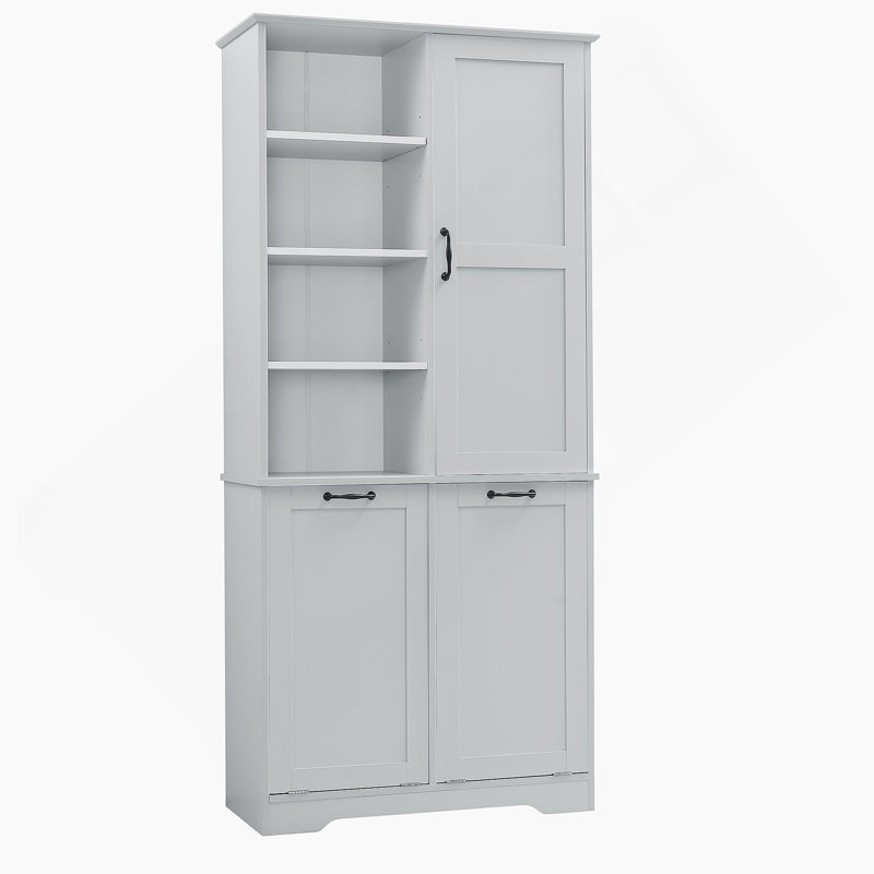 Armoire de rangement pour salle de bain avec tablette réglable, armoire autoportante avec panier à linge inclinable, Gris