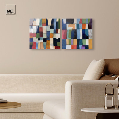 Colorblock Stitches Set Acrylic Print Colourful Wall Decor Set by Art Remedy, Ready to Hang, 12 x 12