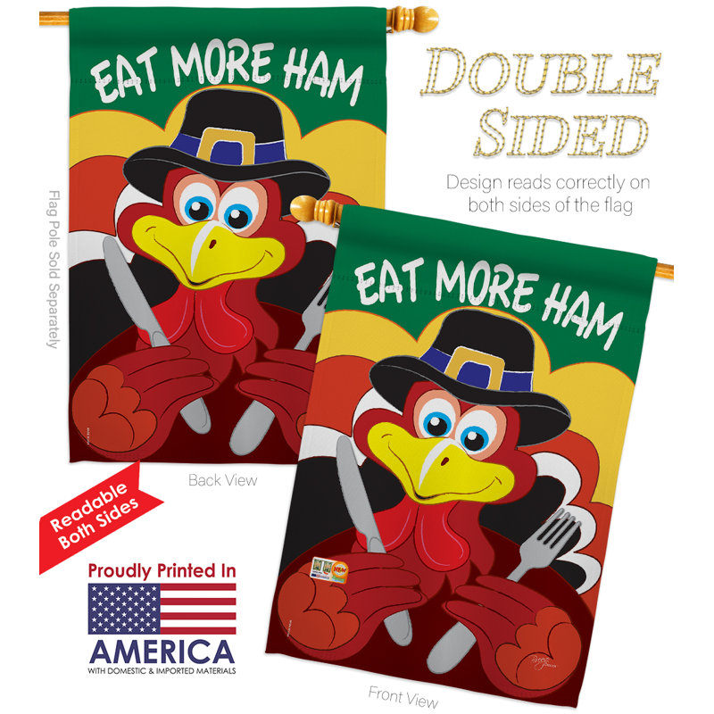 Mangez plus de jambon 2 faces 40 x 28 po drapeau pour la maison