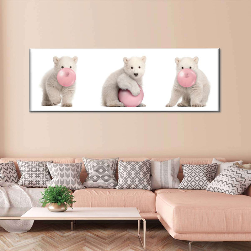 Bubble Gum, ours polaires sur toile, H 8 po x l 24 po x P 1 po