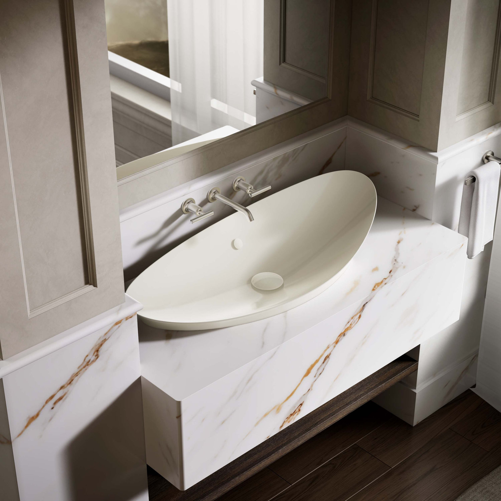 Veil Trough Vessel Sink, Biscuit