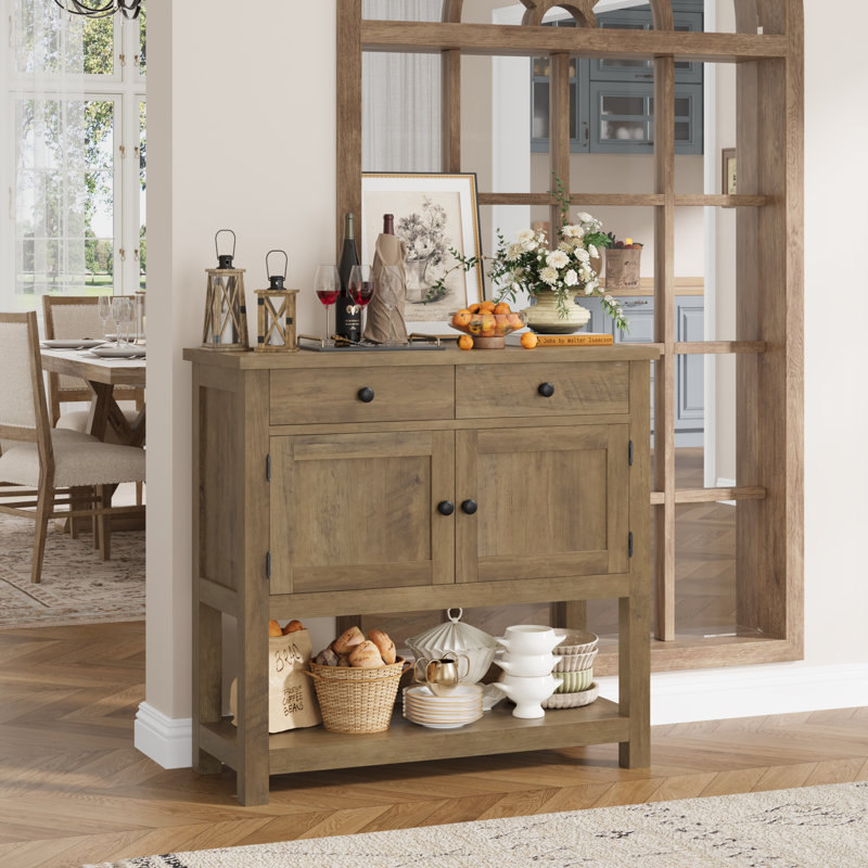 Console 35,4 "avec tiroirs et armoire Latiasha, Brun rustique