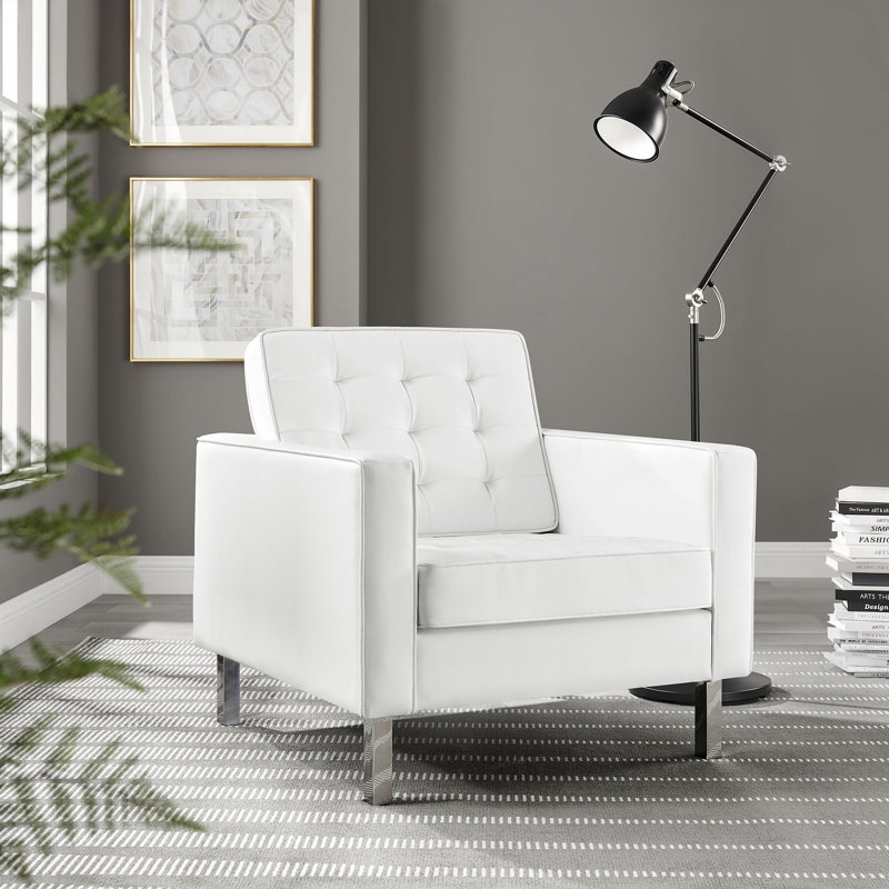 Fauteuil capitonné en cuir végétalien Loft, Similicuir blanc