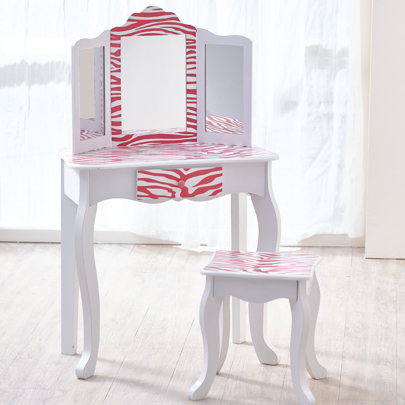 Teamson Kids - Fashion Leopard Prints Gisele Play Vanity Set - Pink / Black, White/Light Pink