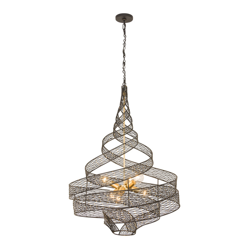 Flow 6-Light Twist Pendant - Matte Black/French Gold, 31.5" H x 26" W x 26" D, Matte Black/French Gold