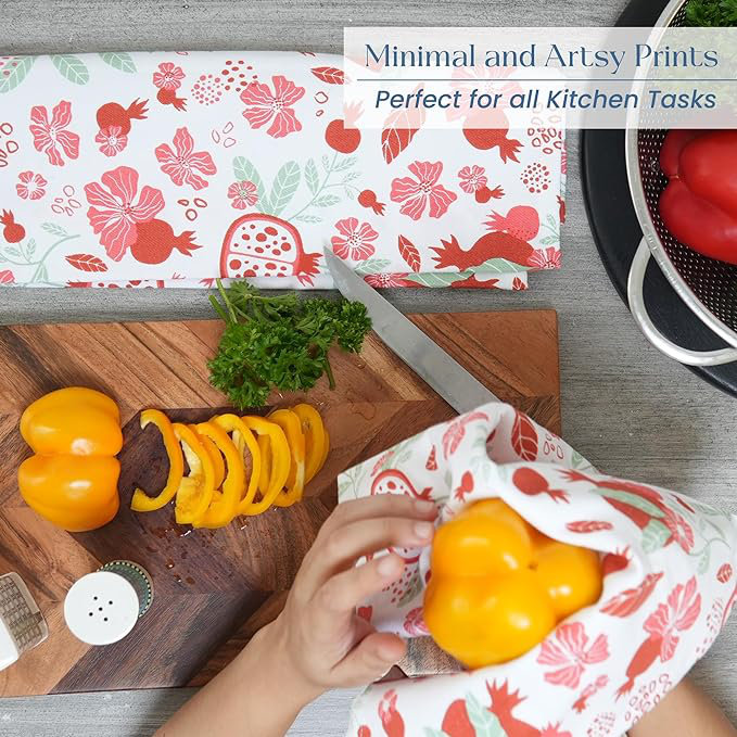 100% Cotton Summer Kitchen Towels, 18 x 28 inches, Pomegranate Printed Dish Towels, Hand Towel