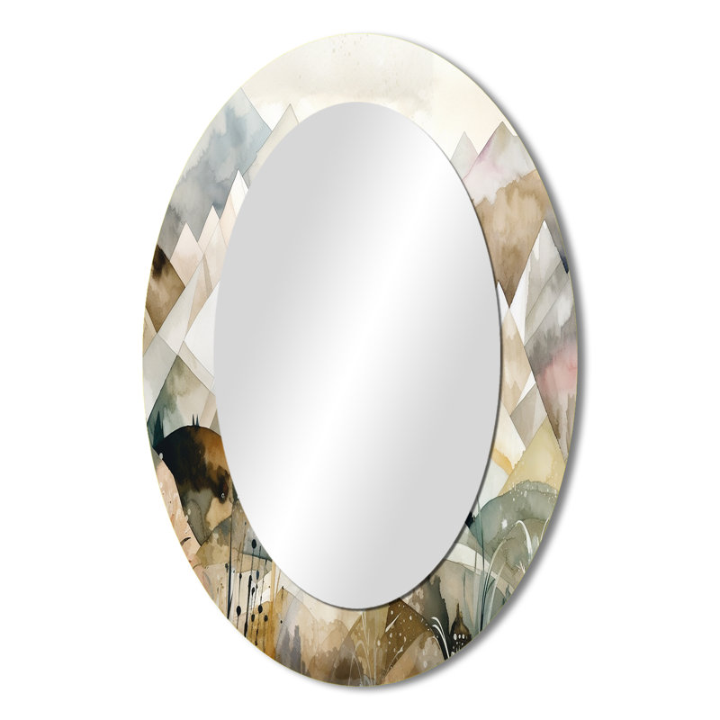 Explorer les montagnes argentées II - Grand miroir mural ovale sur métal, 36 po x 24 po