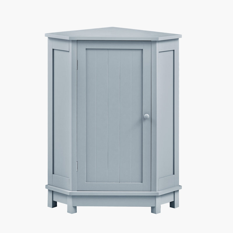 Bathroom Cabinet Triangle Corner Storage Cabinet with Adjustable Shelf Modern Style MDF Board, Light Gray