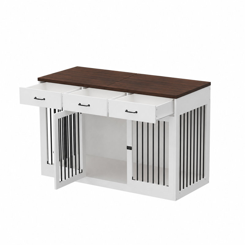 Meuble pour chien avec 3 tiroirs, Blanc/chêne