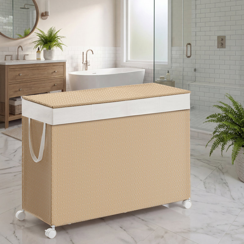 Laundry Hamper With 4 Compartments, 47.6 Gal. Laundry Sorter On Wheels, Clothes Basket With Lid, Removable Liner With Handles