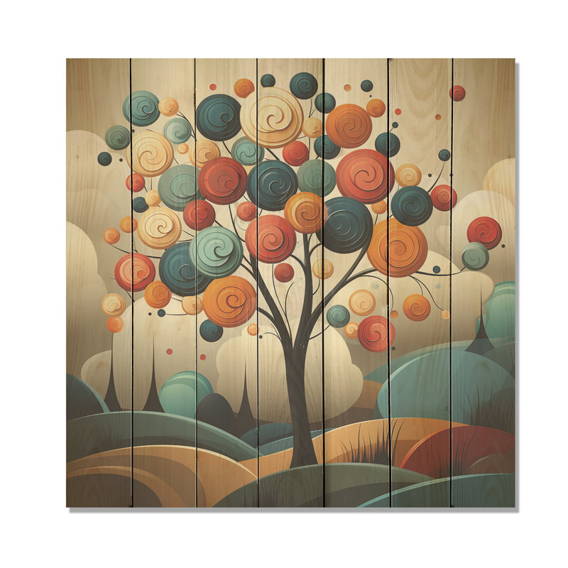 Arbre de harmonie coloré II - impression sur bois, H 36 po x l 36 po