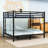 Queen Over Queen Metal Bunk Bed With Dual Ladders And Under Bed Storage Space