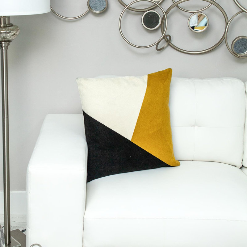 Parkland Collection Lineo White Geometric 20" x 20" Embroidered Decorative Throw Pillow
