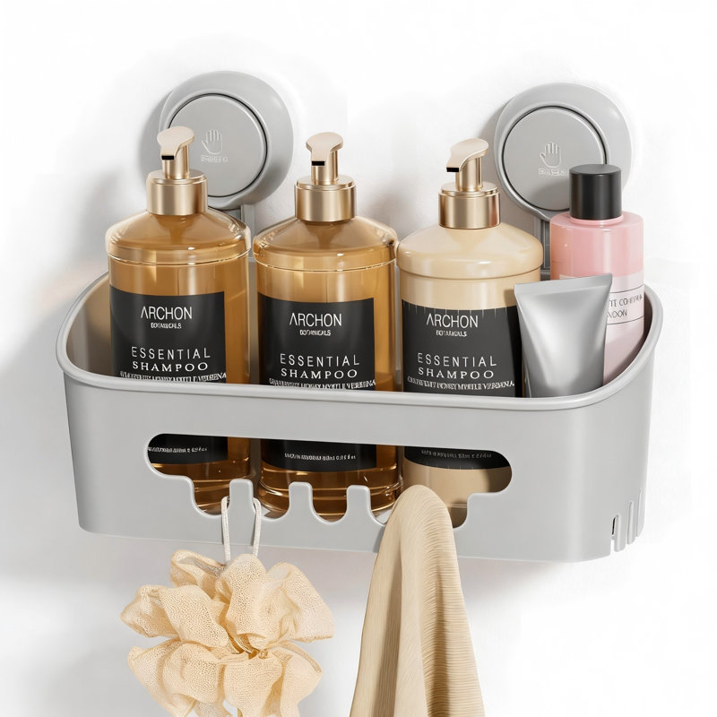 Shower Caddy with Suction Cup, Removable Waterproof Bathroom Organizer, 1-Pack (grey)