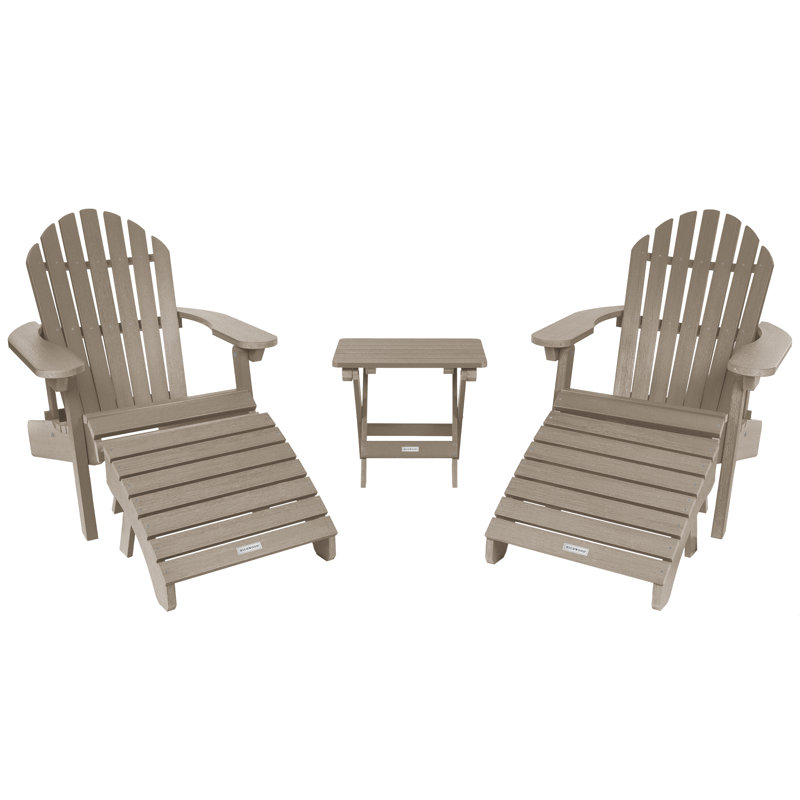 Anette Plastic/Resin Folding Adirondack Chair with Ottoman/Table, Woodland Brown