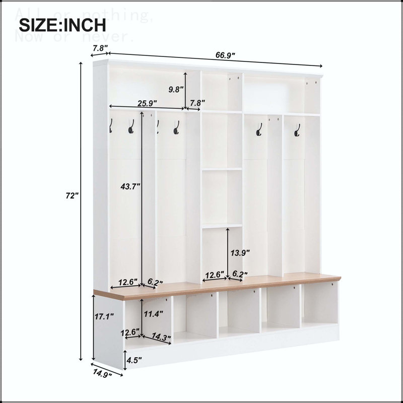 4-in-1 Wide Hall Tree with Cube Storage and 8 Hooks, White