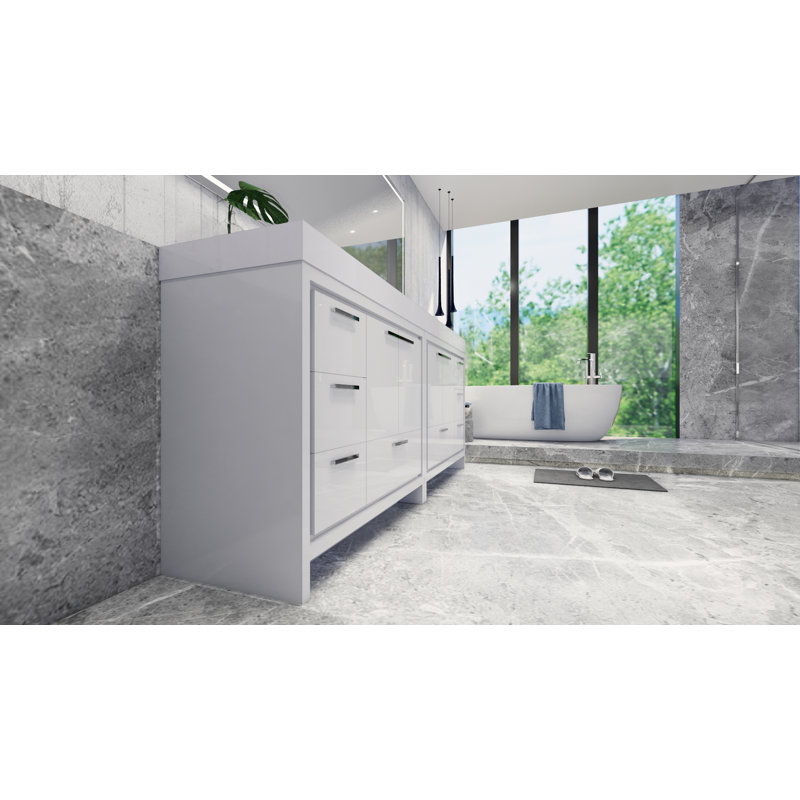 Ensemble de meuble-lavabo double 83 po Marche, Blanc lustré, Chrome