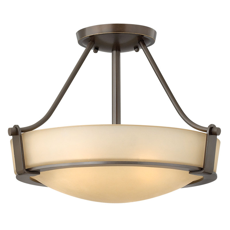 Hathaway 3 - Light 16" Simple Bowl Semi Flush Mount, White, Olde Bronze, 100W Medium