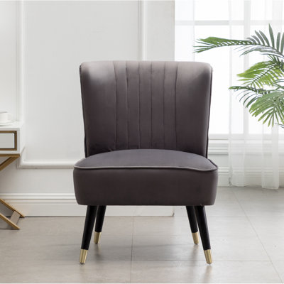 Blue Velvet Upholstered Chair - Dense Foam Padding For Relaxing Stylish Lined Stitching And Curved Look Solid Rubberwood Legs In Black Gold 26" W X 24"D 33"H Contemporary Accent With Upholstery Seat