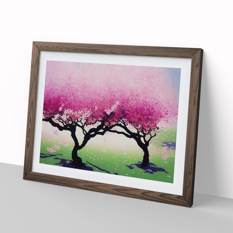 Extravagant Cherry Blossom Trees - Single Picture Frame Painting, 46cm H x 64cm W x 2cm D, Walnut