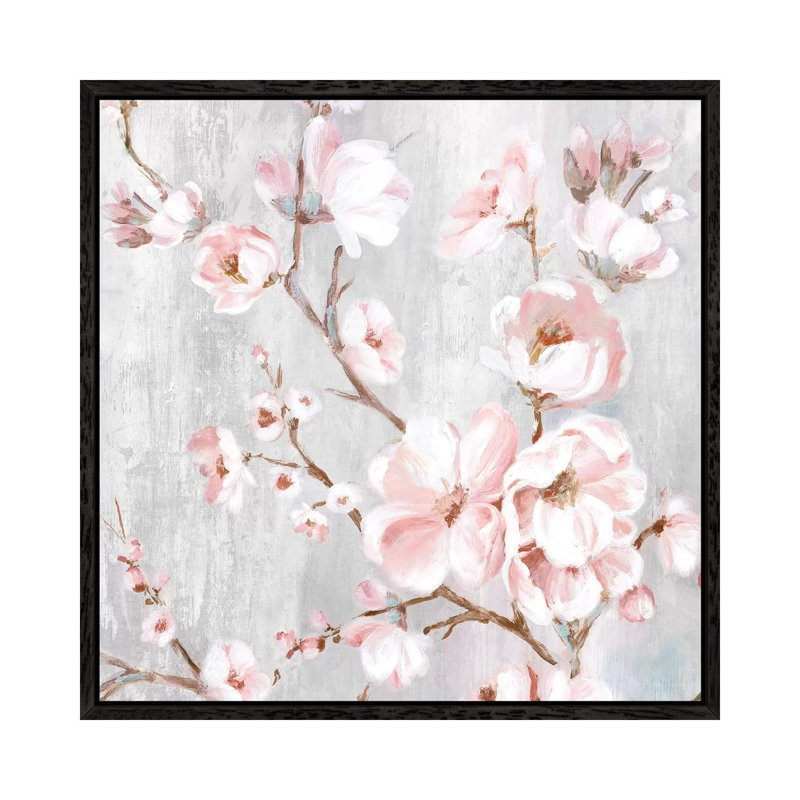 Spring Cherry Blossoms III by Eva Watts - Painting on Canvas, 45.72 cm H x 45.72 cm W, Black Framed