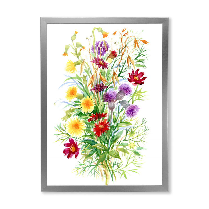 Fleurs sauvages dans la nature - reproduction d'art sur toile, H 32 po x l 16 po x P 1 po, Encadrement argenté