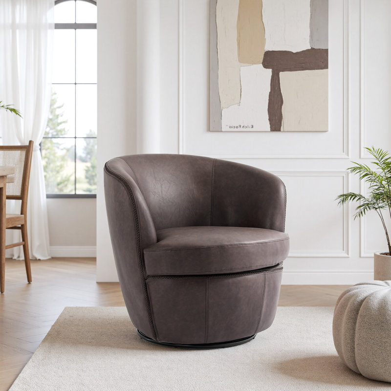 Aunna 81Cm Wide Swivel Barrel Chair, Chocolate