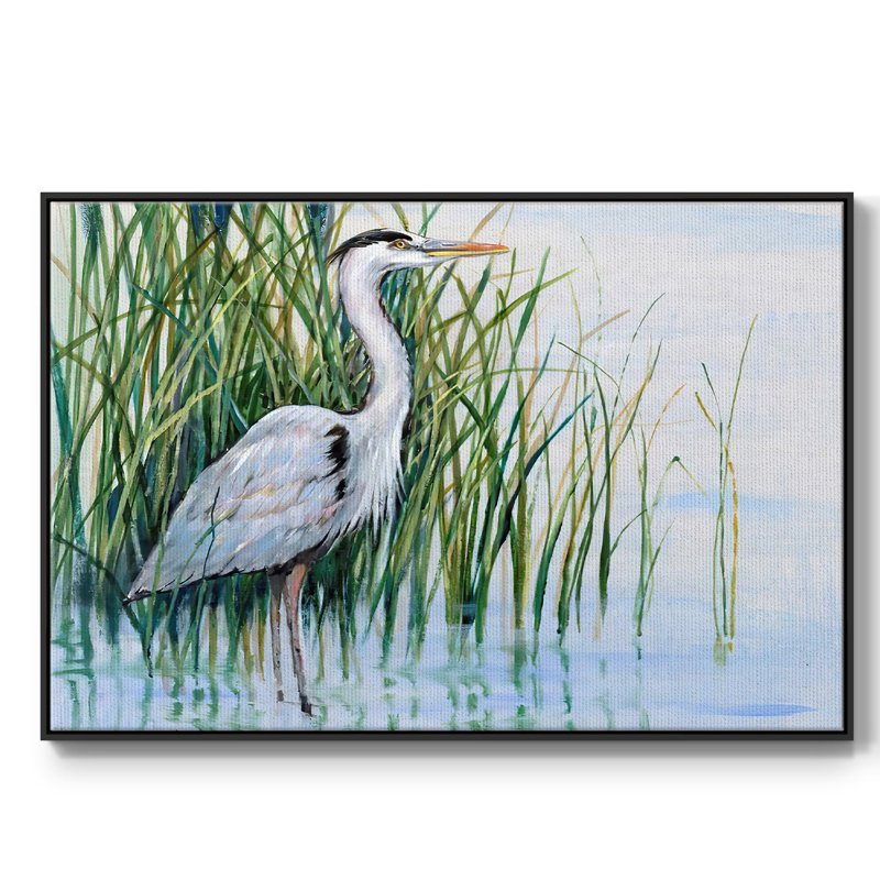 Heron In The Marsh I, reproduction d'art sur toile, H 17 po x l 25 po x P 2 po, Noir