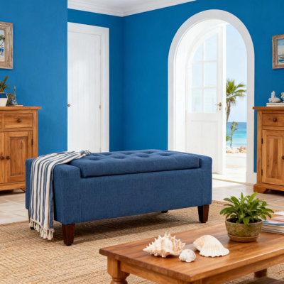 Banc de rangement avec repose-pieds, banc d'entrée rembourré avec siège, avec plateau relevable et pieds en bois d'hévéa