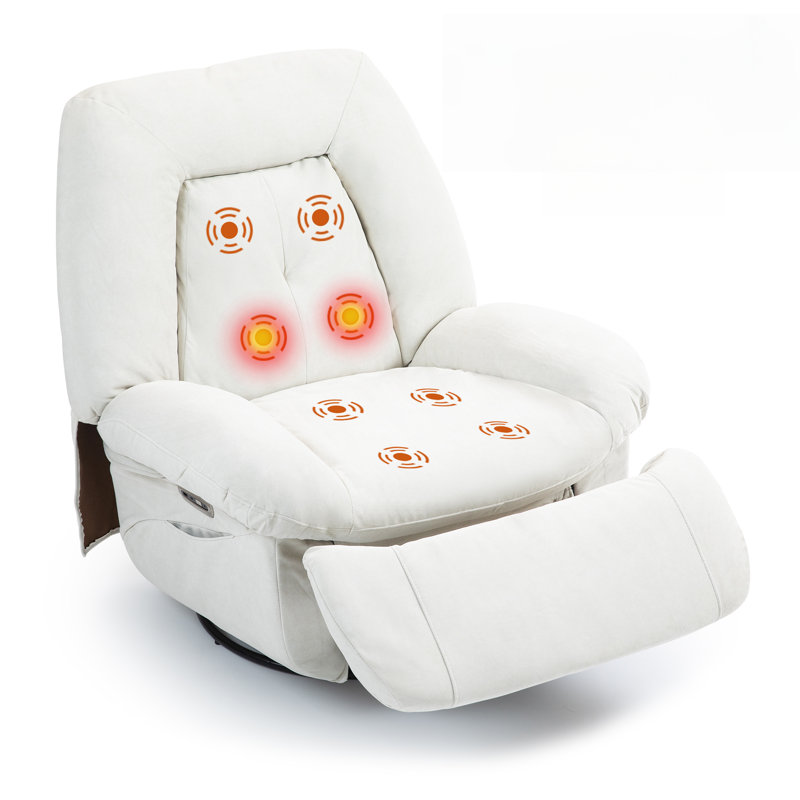 Swivel Rocker Recliner Chair Set Of 2, 360° Swivel Recliner With Heat And Massage, Rocker Recliner Nursery Glider Chair With Side Pockets For Living Room (white, Fabric)