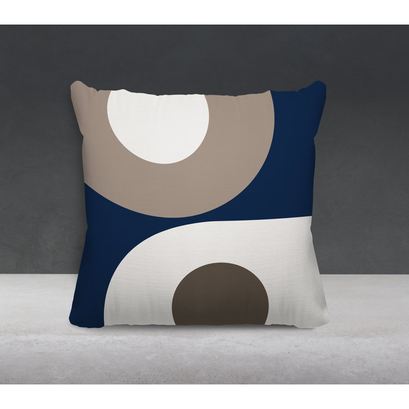 Coussin décoratif intérieur / extérieur Pitto, L 15 po x H 15 po, Beige/bleu marine