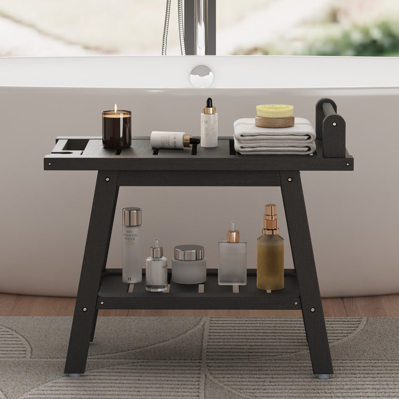 Natilea High-Density Polyethylene (HDPE) Shower Bench, Black/Black, 20" H x 24" W x 12" D