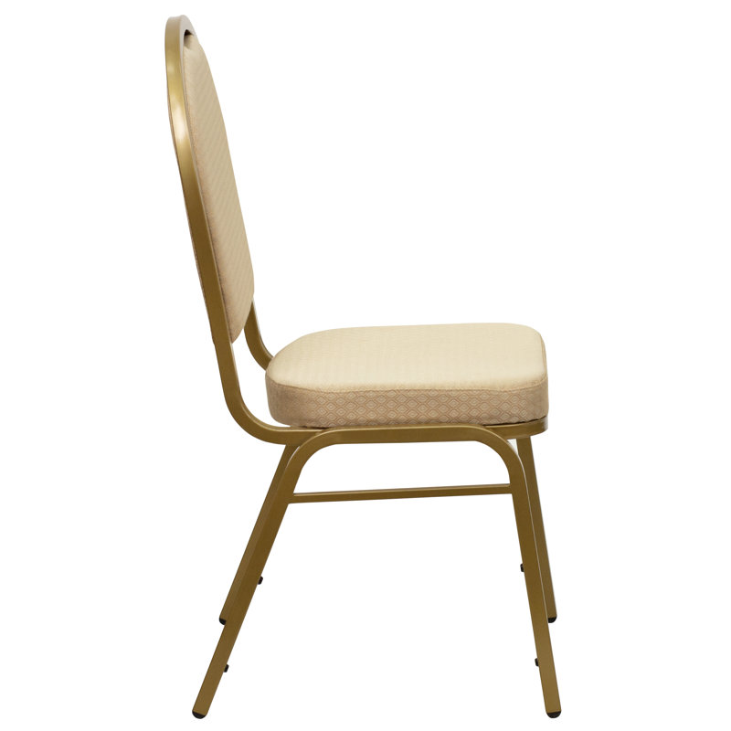Elegant Beige Patterned Fabric & Gold Frame Stacking Banquet Chair