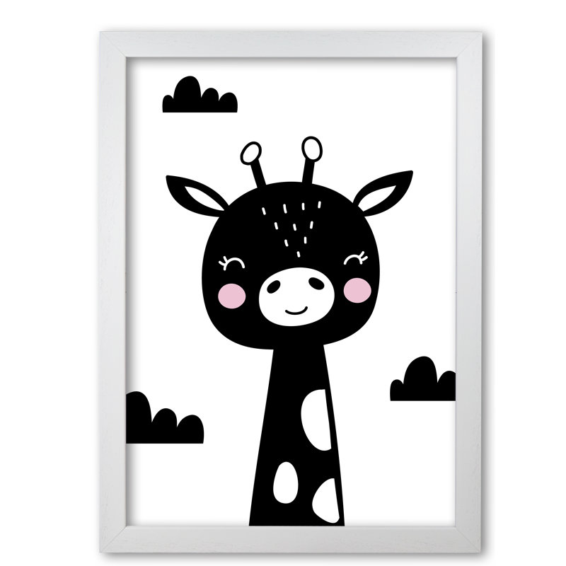 Scandi Black Giraffe - Print, 30 cm H x 21 cm W x 5 cm D, White Grain Frame