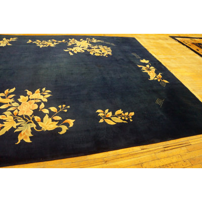Tapis bleu marine antique antique Art Deco