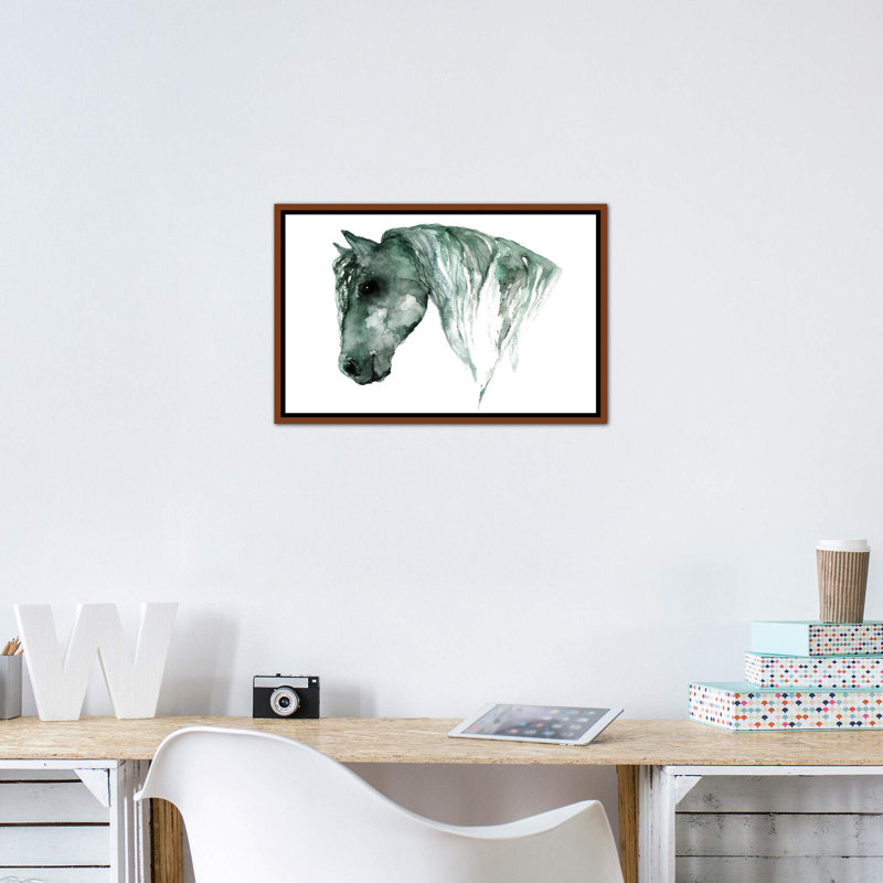 Art du cheval, H 18 po x l 26 po x P 1,5 po, Toile avec cadre en bois brun