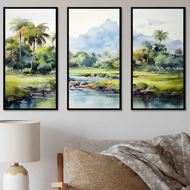 Paysage indonésien - Art mural Indonésie, H 28 po x l 36 po, Cadre flottant noir
