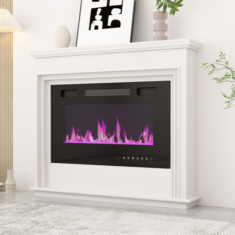 Foyer électrique encastré mural de 30 po avec télécommande et flammes multicolores (seulement avec foyer)