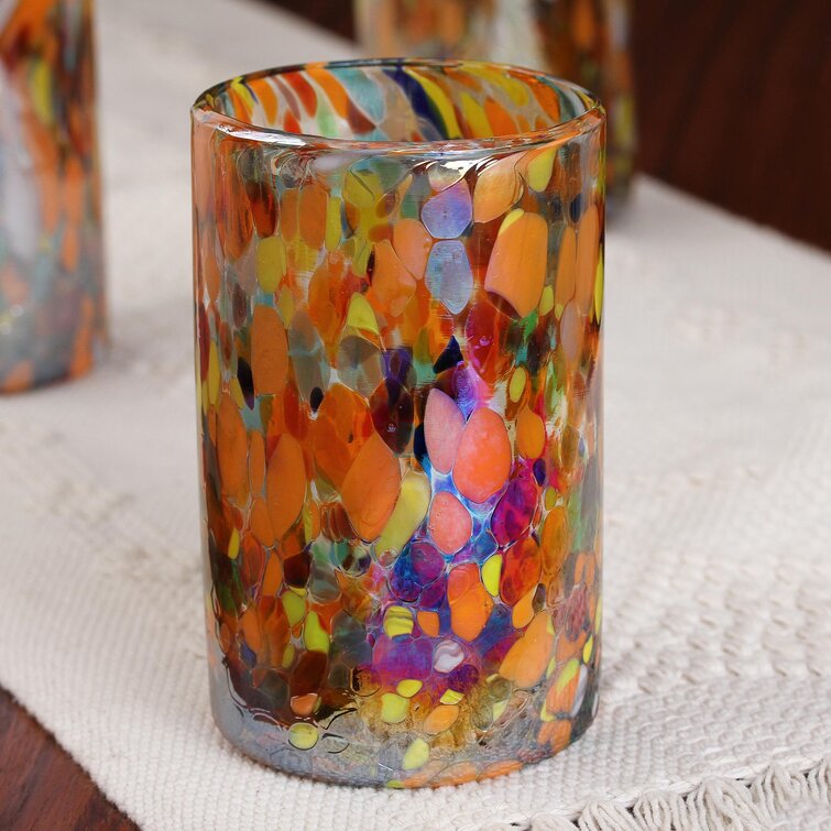 Hand Crafted Blown Glass Tumblers (set of 6) - Sky Rainbow Raindrops