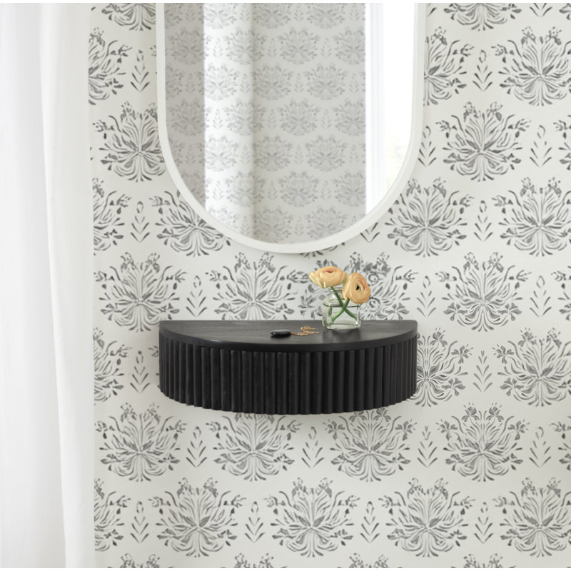 Kristie Half-circle Mango Floating Shelf with Drawer, Black