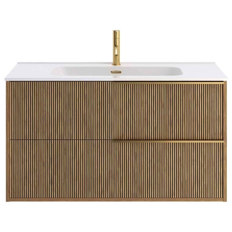 Kora 39.76" Wall Mounted Single Bathroom Vanity with Top, Gold