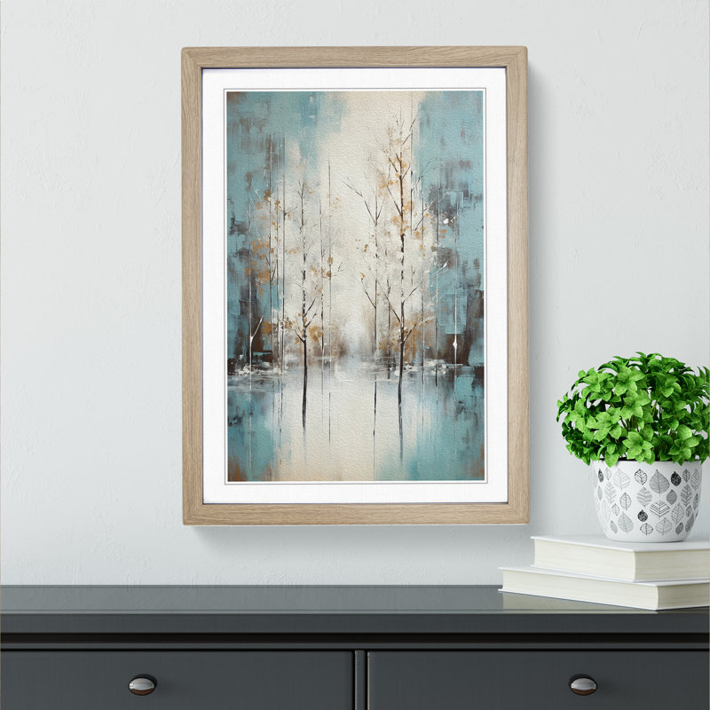 Winter Forest Abstract - Single Picture Frame Print on Wood, 34cm H x 25cm W x 2cm D, Oak