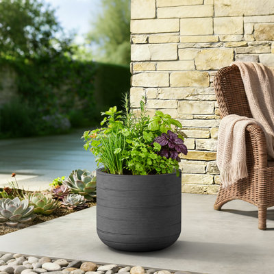 17 in. Large Dark Gray Concrete Round Planter / Pot with Drainage Holes for Indoor & Outdoor, Upgraded Interior